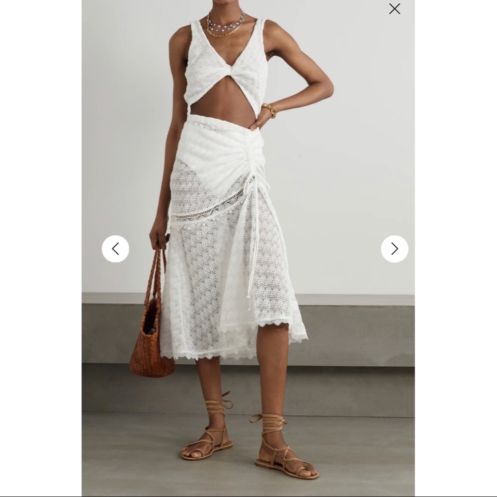 Waimari Eliza cutout guipure lace-trim crochet midi dress